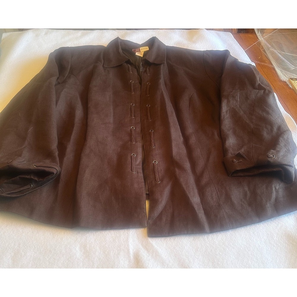 JM Collection Woman Brown 100% Linen Lace Up Jacket Blazer Plus Size 22W